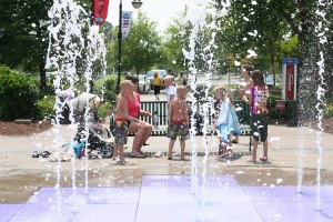 Dipping your toes into fountain at Broadway at the Beach feels great on a hot day!